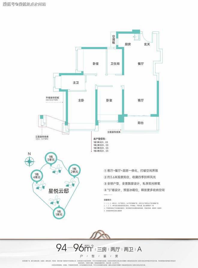 米乐M6网页版：星悦云邸面积94-96㎡3房2卫112-124㎡4房2卫户型均价548万㎡(图5)